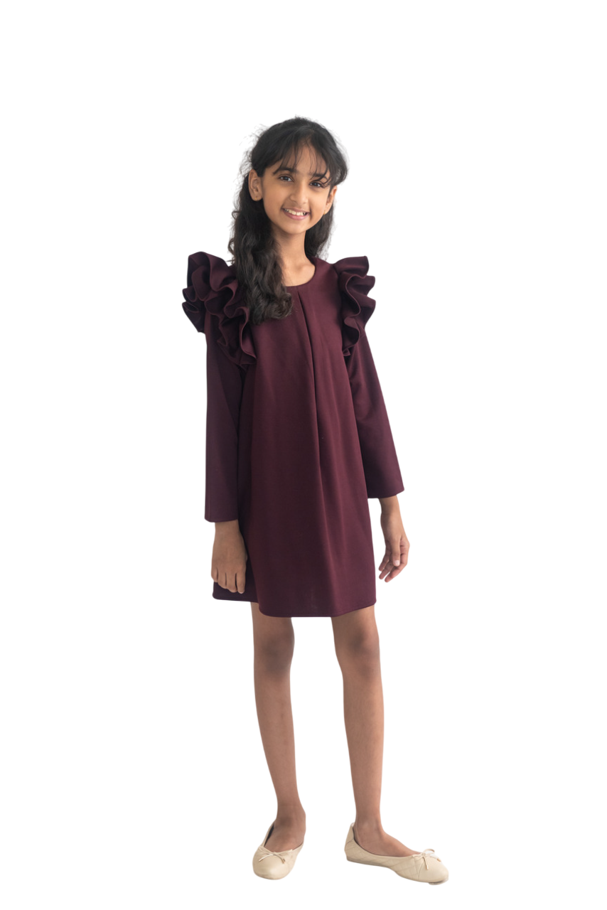 A Little Fable - Girl's Prune Ruffle Wildflower Dress - Purple