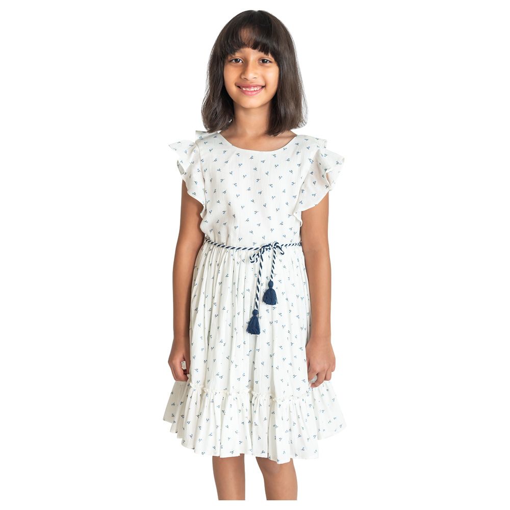 A Little Fable - Ditsy Flutter Dress - White