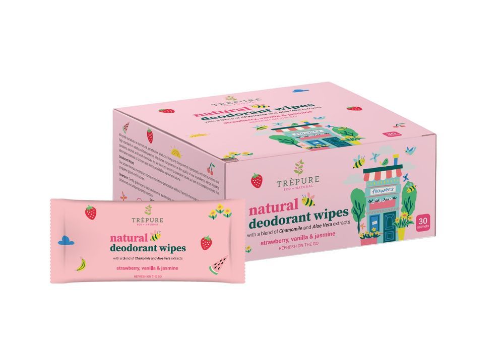 TREPURE - Deodorant Wipes Strawberry & Vanilla & Jasmine - Pack of 1 - 30 Pcs