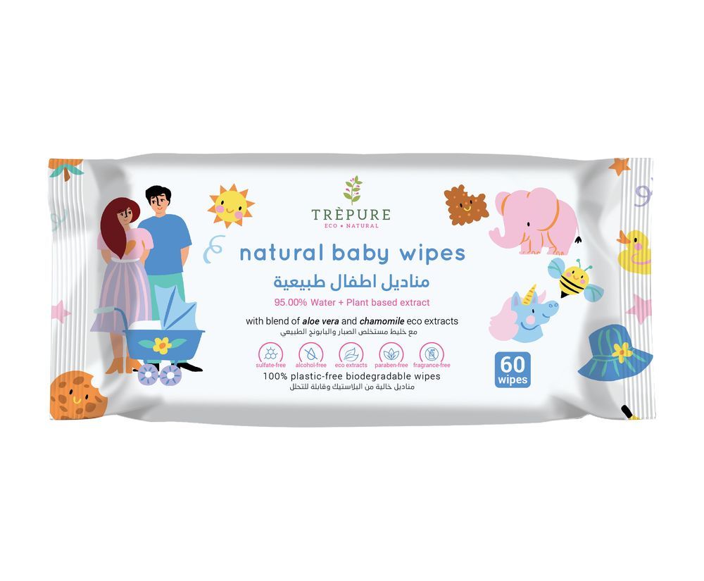 TREPURE - Natural Baby Wipes - Pack of 1 - 60 Pcs