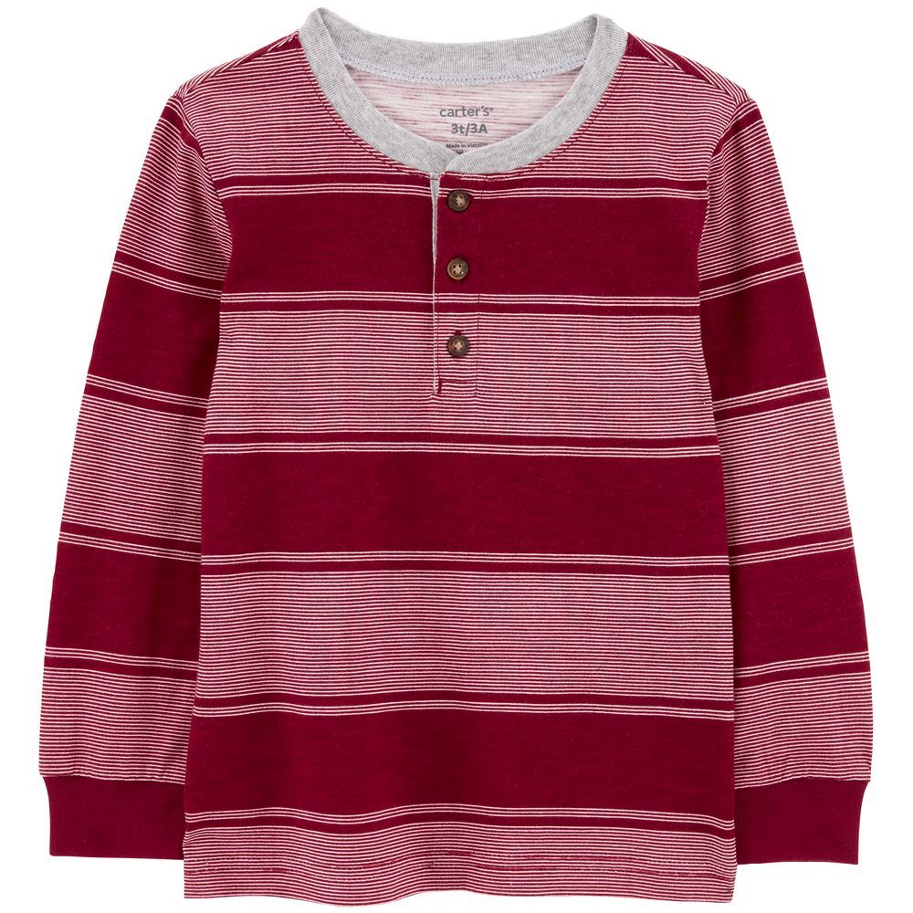 Carters - Striped Slub Jersey Henley T-Shirt - Red/Pink