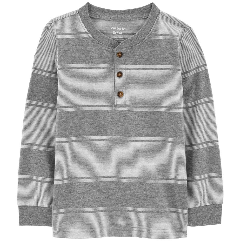 Carters - Striped Henley Tee - Grey