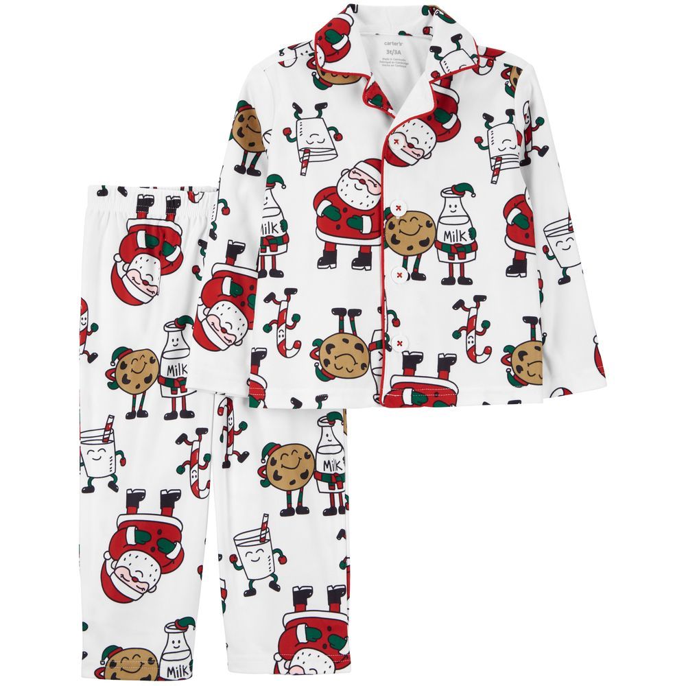 Carters - 2pc-Set - Santa & Cookies Coat Style Pyjama Suit - White