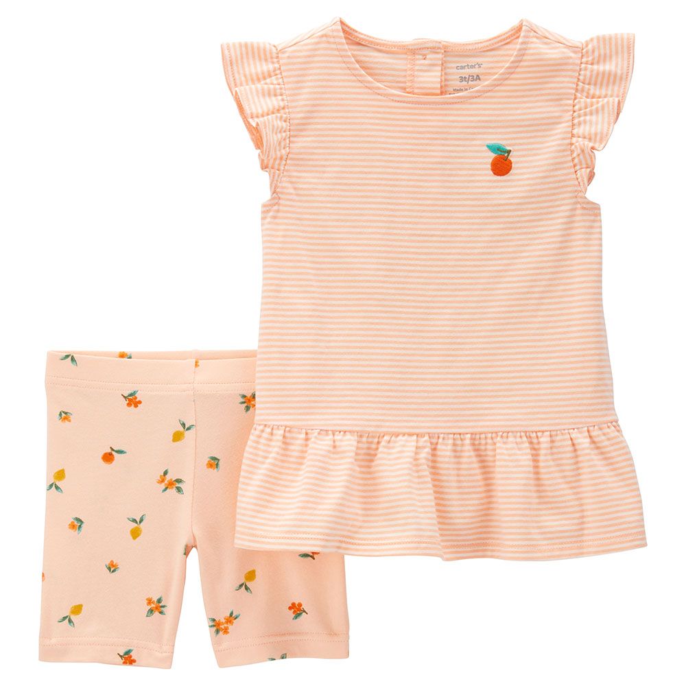 Carters - 2pc-Set - Girls Peach Top and Bike Short Set - Peach