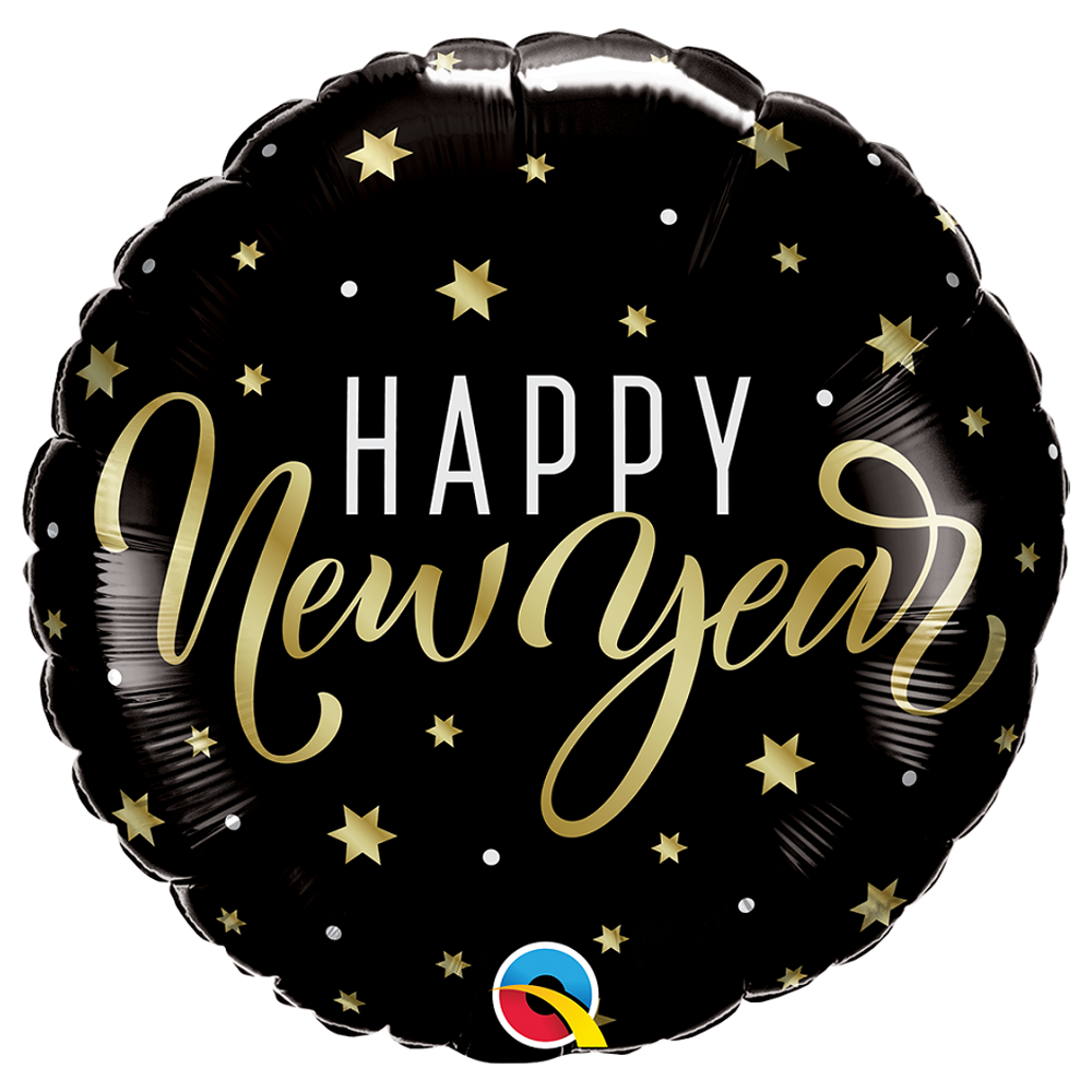 Qualatex - Round Foil Balloon - Happy New Year Stars - 18 Inches