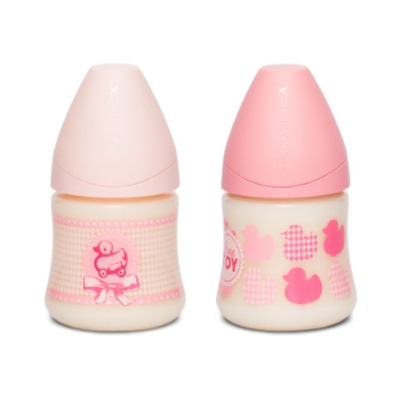 Suavinex - Anatomic Sausage Ducks Baby Bottle 150ml, Pink - Bundle of 2