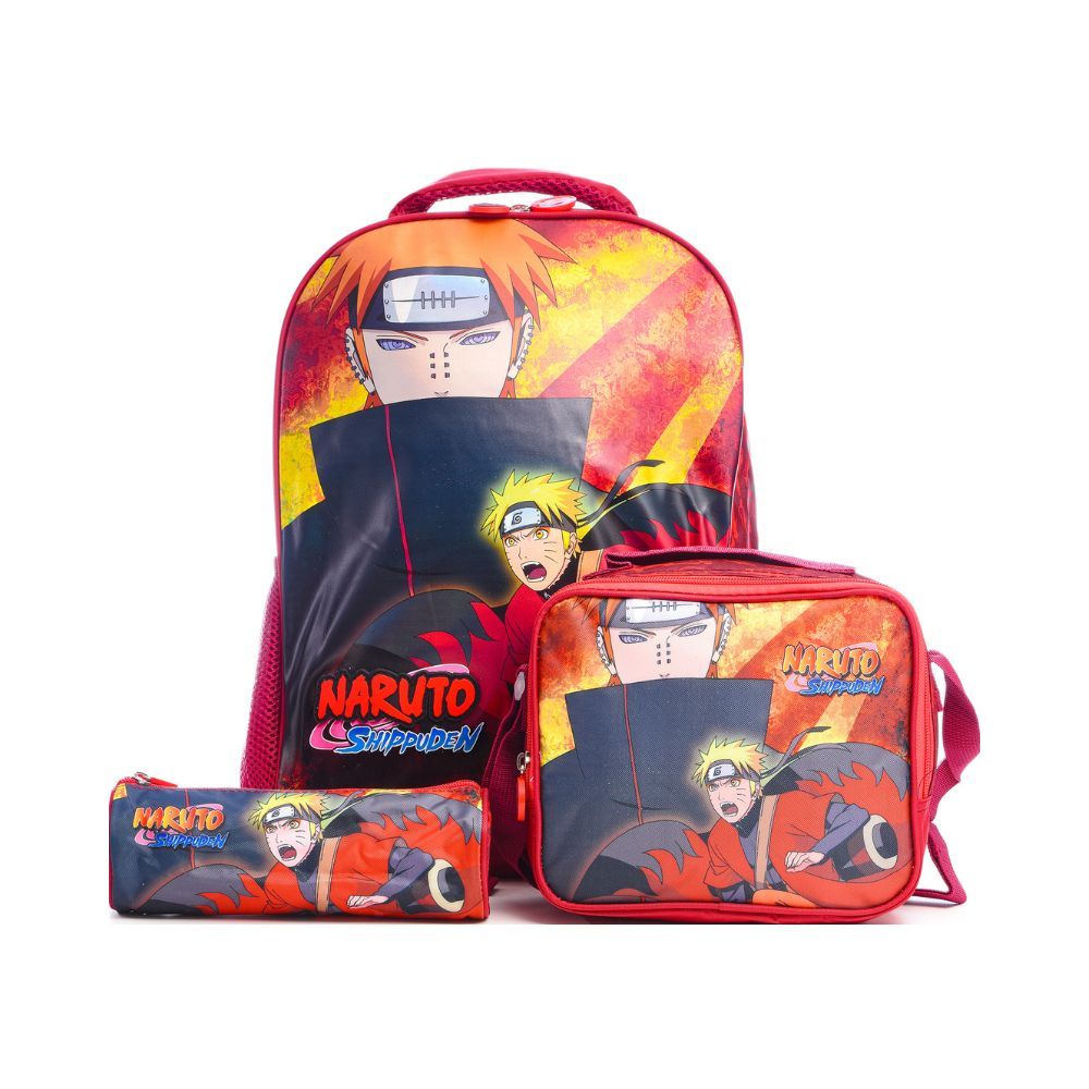 Naruto - School Bag - 16-inch With Lunch Bag And Pencil Case - Red - 3pcs