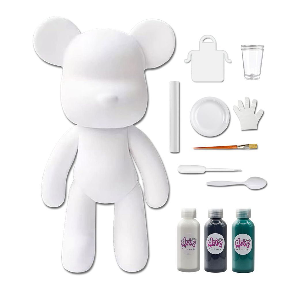 Drip - Acrylic Fluid Pouring Paint Bear Kit 18cm - White, Black, Blue-Green