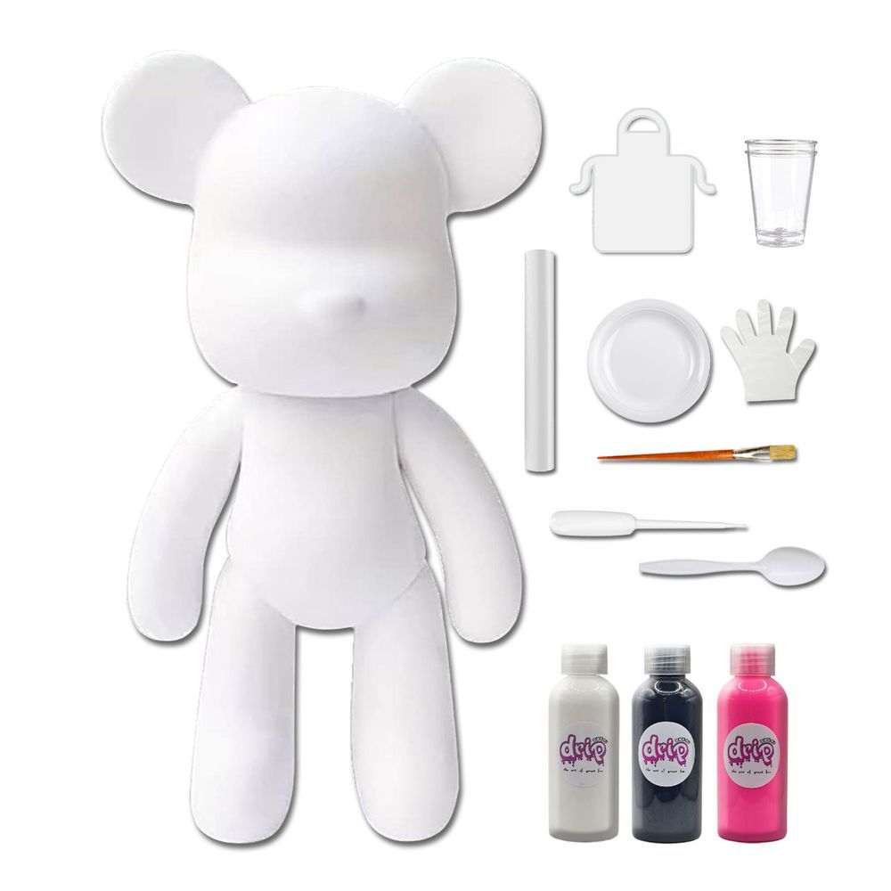 Drip - Acrylic Fluid Pouring Paint Bear Kit 18cm - White, Black, Fluorescent-Pink