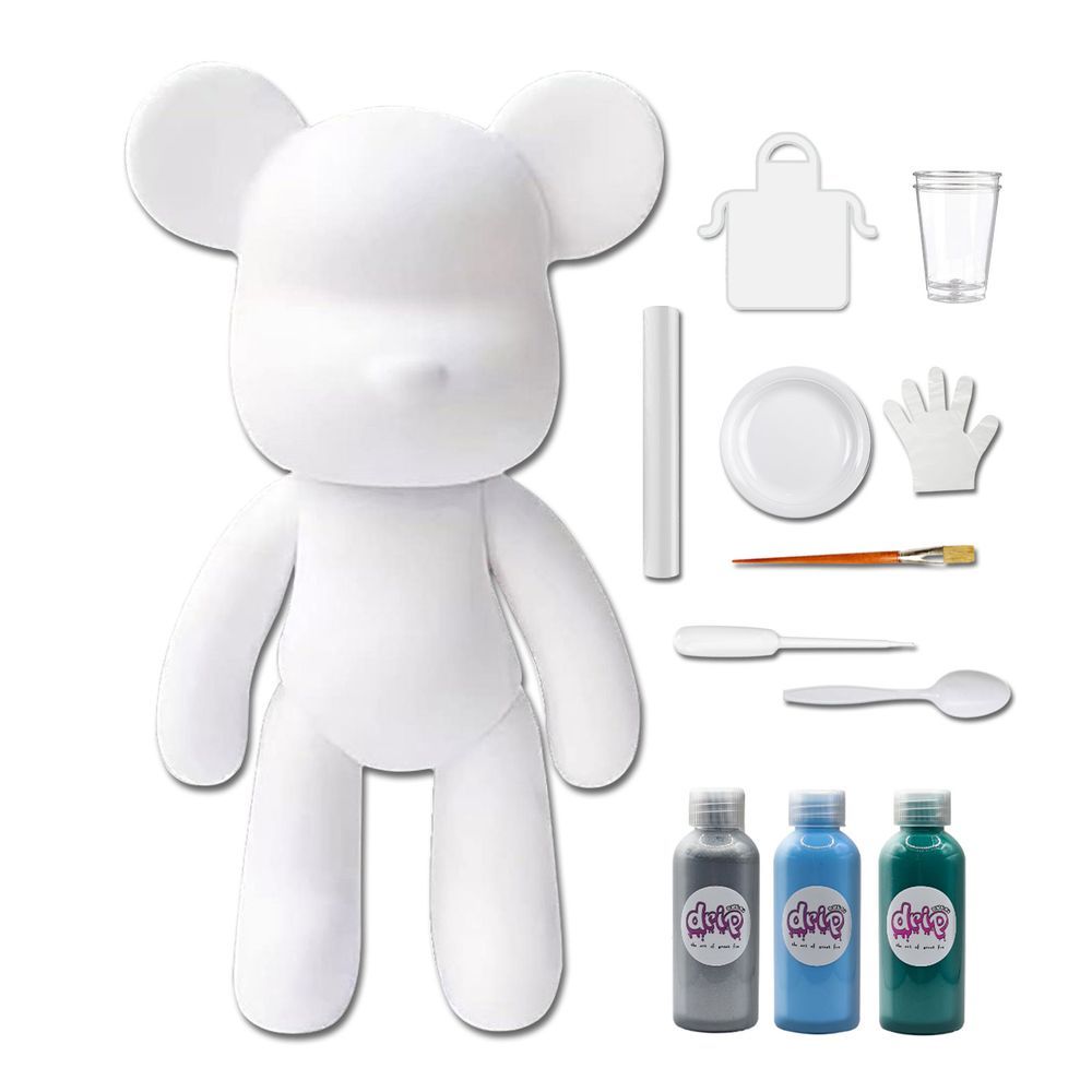 Drip - Acrylic Fluid Pouring Paint Bear Kit 18cm - Silver, Light-Blue, Blue-Green