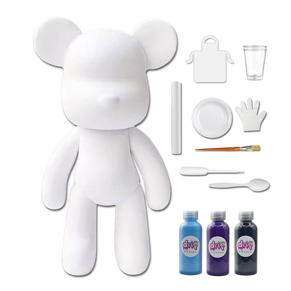 Drip - Acrylic Fluid Pouring Paint Bear Kit 18cm - Light-Blue, Dark-Purple, Black