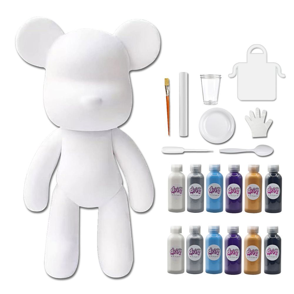 Drip - Mega Pouring Paint Bear Figure XXL - 53cm - White, Silver, Light-Blue, Dark-Purple, Gold, Black