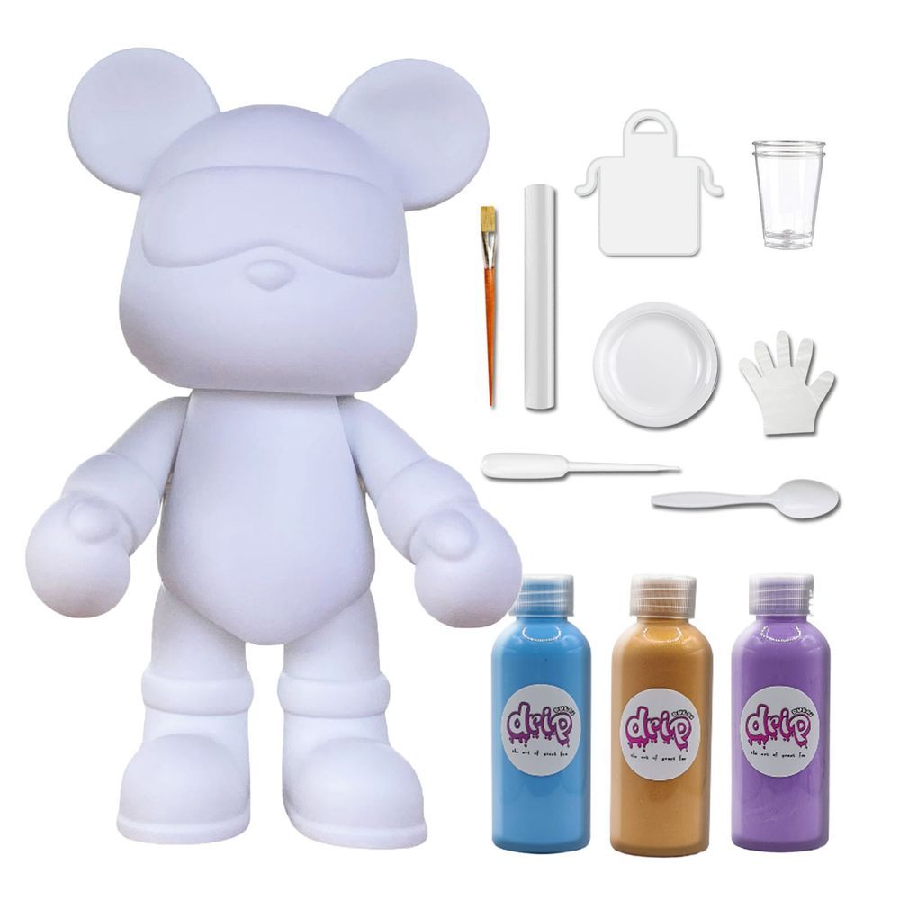 Drip - DIY Acrylic Pouring Paint Cool Bear Kit - 23cm - Light-Blue/Gold/Light-Purple