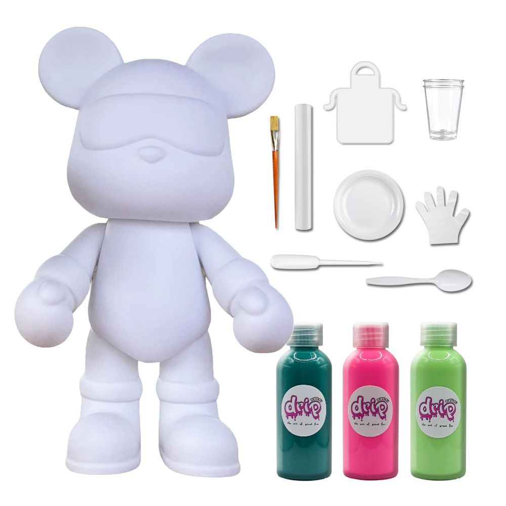 Drip - DIY Acrylic Pouring Paint Cool Bear Kit - 23cm - Blue-Green/Fluorescent-Pink/Mint-Green