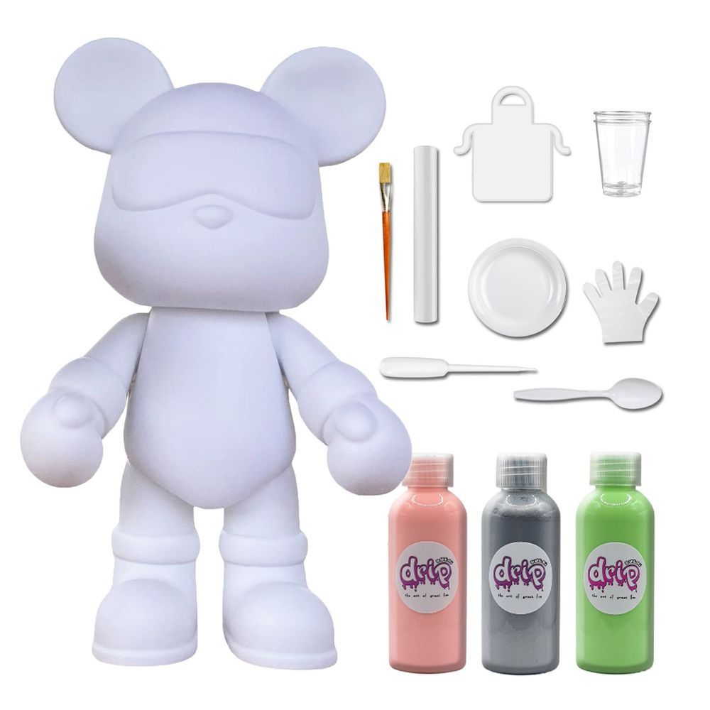 Drip - DIY Acrylic Pouring Paint Cool Bear Kit - 23cm - Light-Pink/Silver/Mint-Green