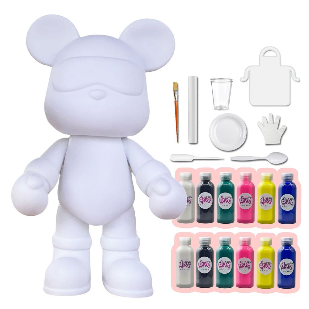 Drip - Cool Bear Mega Pouring Paint Set - White/Black/Blue Green/Fluorescent Pink/Lemon Yellow/Dark Blue - XXL