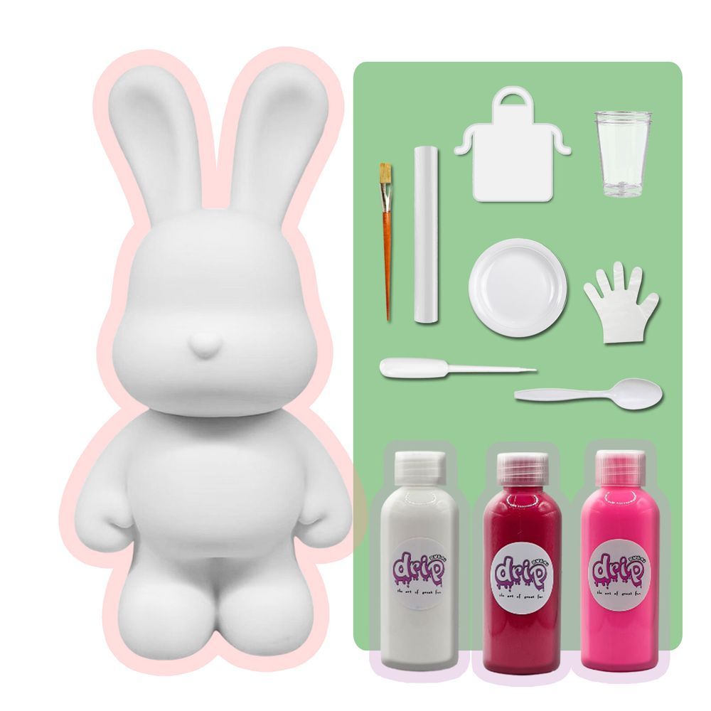 Drip - DIY Money Saver Bunny Acrylic Paint Pouring Kit - White/Rose Red/Fluorescent Pink