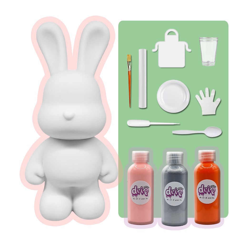 Drip - DIY Money Saver Bunny Acrylic Paint Pouring Kit - Light Pink/Silver/Orange