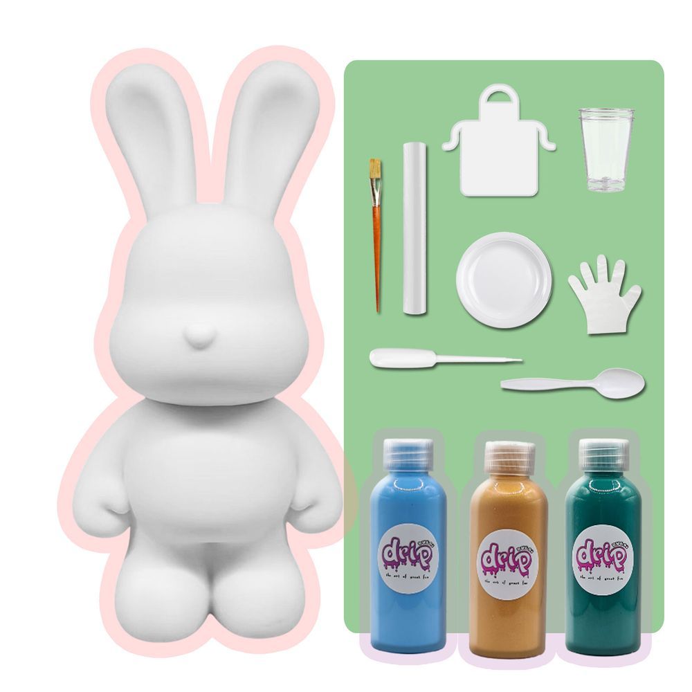 Drip - DIY Money Saver Bunny Acrylic Paint Pouring Kit - Light Blue/Gold/Blue Green