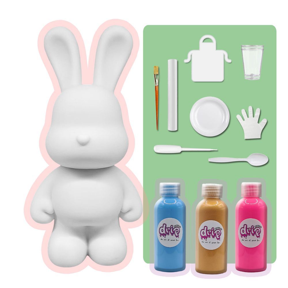 Drip - DIY Money Saver Bunny Acrylic Paint Pouring Kit - Light Blue/Gold/Fluorescent Pink