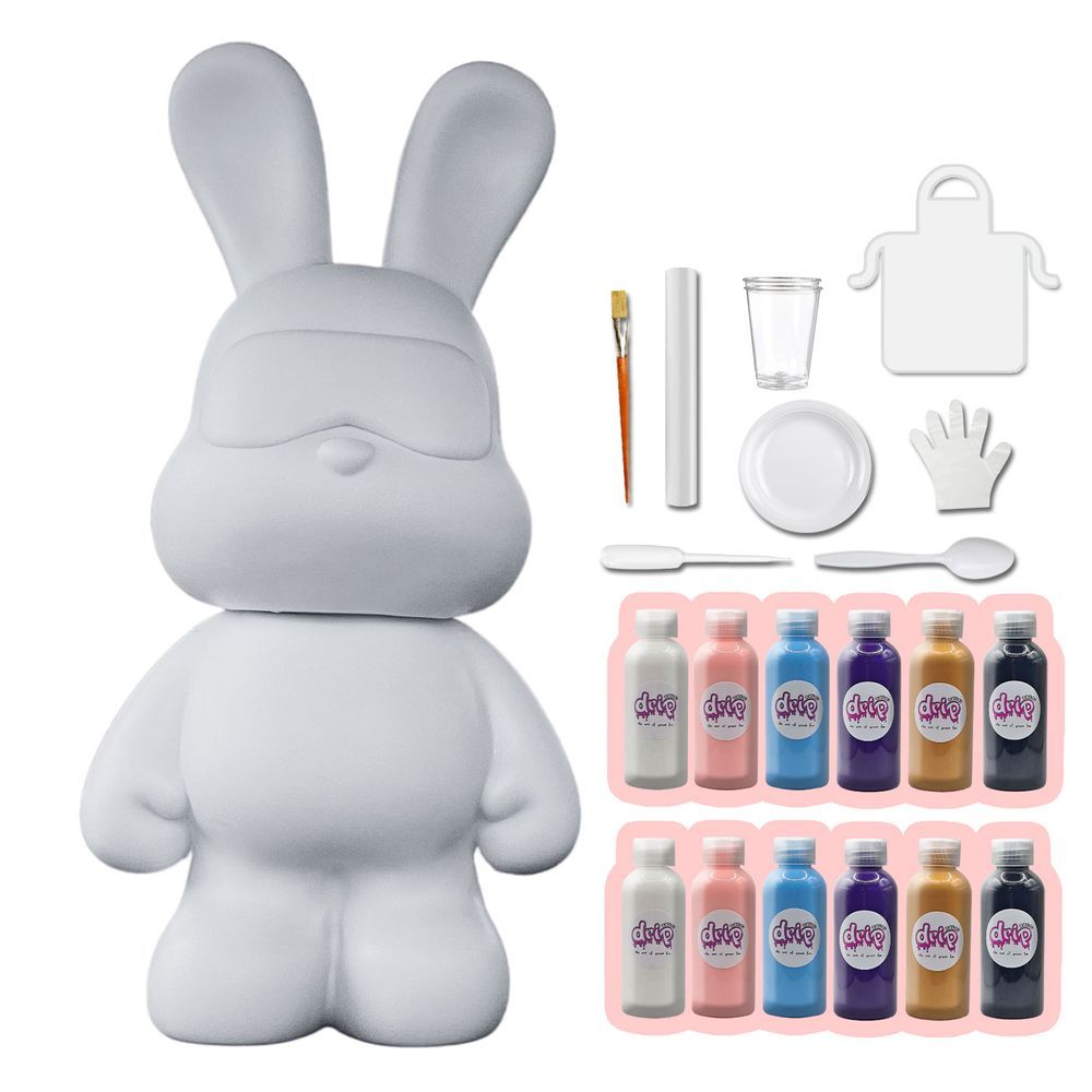 Drip - Cool Bunny Pouring Paint Set - White/Light Pink/Light Blue/Dark Purple/Gold/Black