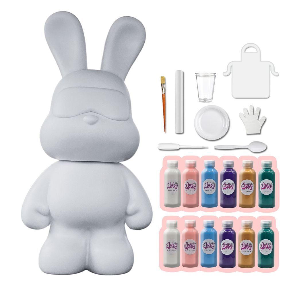 Drip - Cool Bunny Pouring Paint Set - White/Light Pink/Light Blue/Dark Purple/Gold/Blue Green