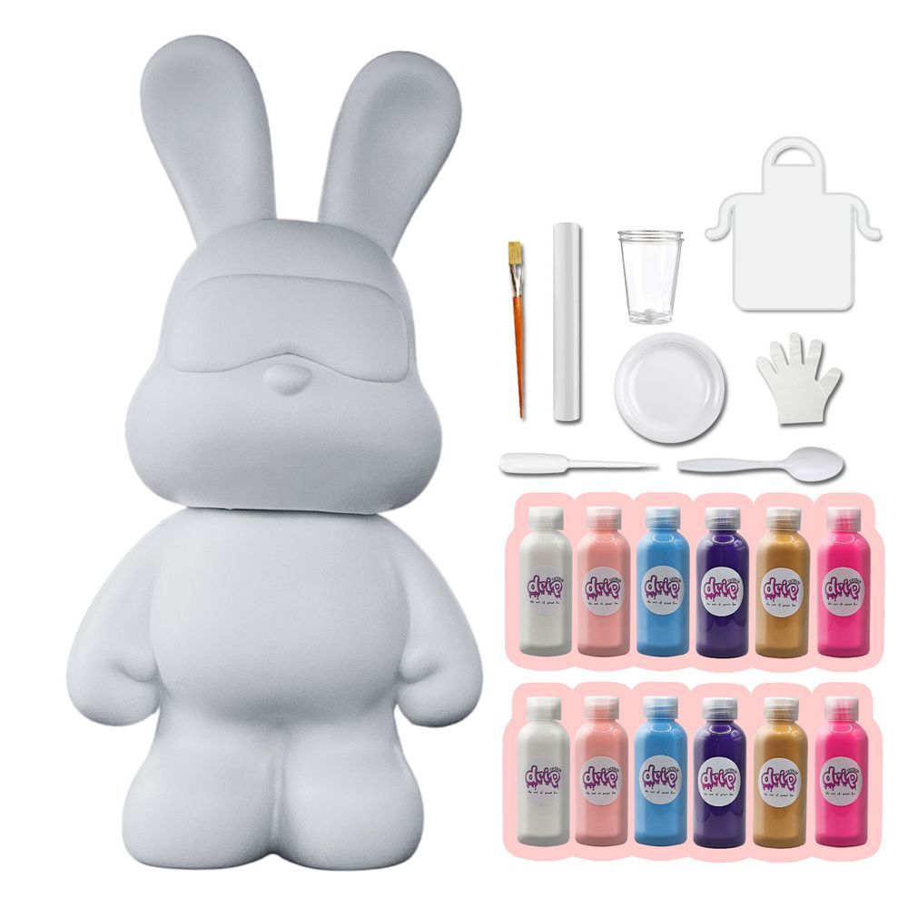 Drip - Cool Bunny Pouring Paint Set - White/Light Pink/Light Blue/Dark Purple/Gold/Fluorescent Pink