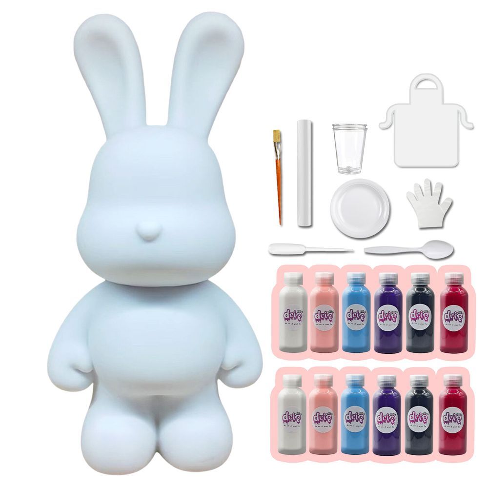 Drip - DIY Mega Bunny Acrylic Flow Pour Paint Set - White/Light Pink/Light Blue/Dark Purple/Black/Rose Red