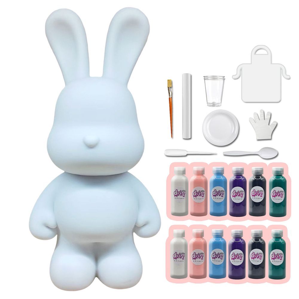 Drip - DIY Mega Bunny Acrylic Flow Pour Paint Set - White/Light Pink/Light Blue/Dark Purple/Black/Blue Green