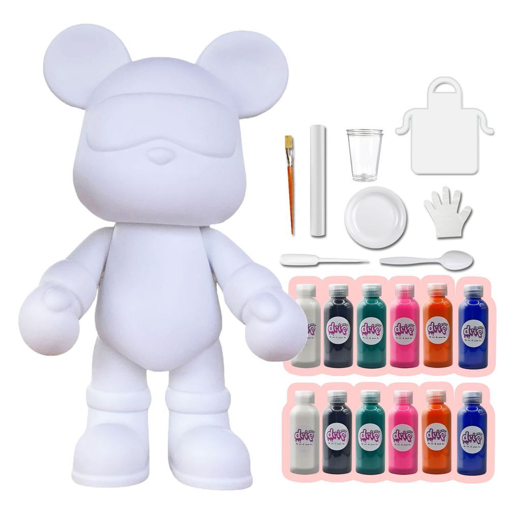 Drip - Cool Bear Mega Pouring Paint Set - White/Black/Blue Green/Fluorescent Pink/Orange/Dark Blue - XXL