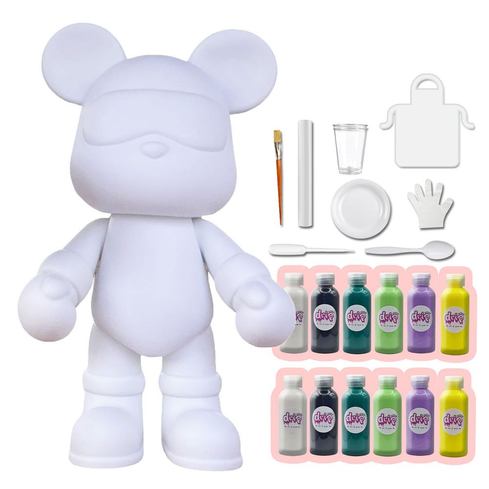 Drip - Cool Bear Mega Pouring Paint Set - White/Black/Blue Green/Mint Green/Light Purple/Lemon Yellow - XXL