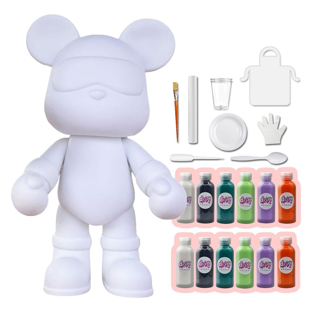 Drip - Cool Bear Mega Pouring Paint Set - White/Black/Blue Green/Mint Green/Light Purple/Orange - XXL