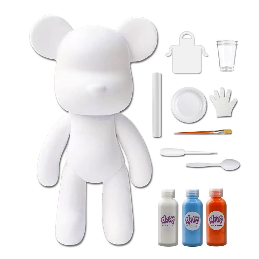 Drip - DIY Fluid Paint Bear Complete Kit - 23 cm - White, Light-Blue, Orange