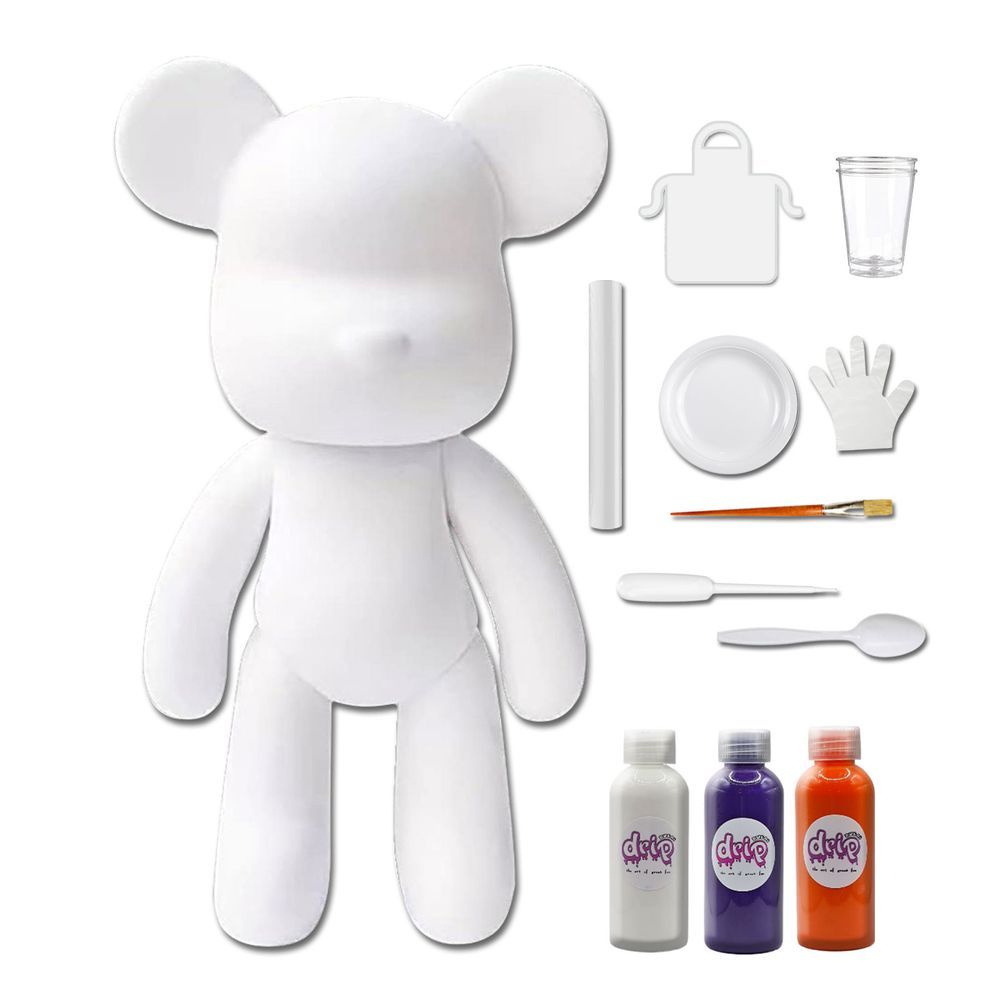 Drip - DIY Fluid Paint Bear Complete Kit - 23 cm - White, Dark-Purple, Orange