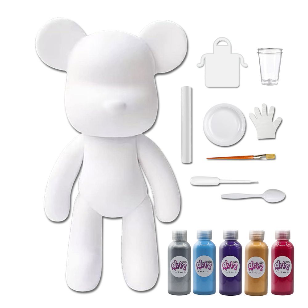 Drip - DIY Acrylic Pouring Paint Money Saving Bear Set - 33cm - Silver/Light-Blue/Dark-Purple/Gold/Rose-Red