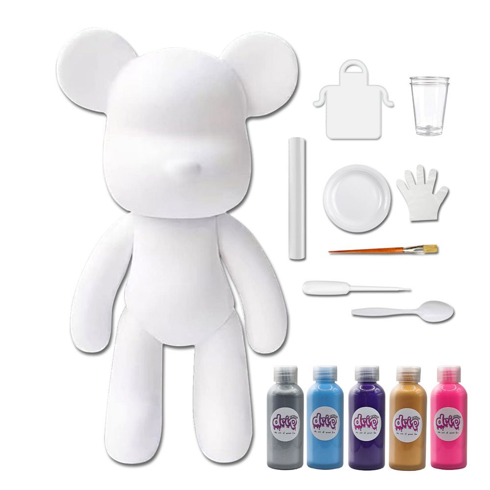 Drip - DIY Acrylic Pouring Paint Money Saving Bear Set - 33cm - Silver/Light-Blue/Dark-Purple/Gold/Fluorescent-Pink