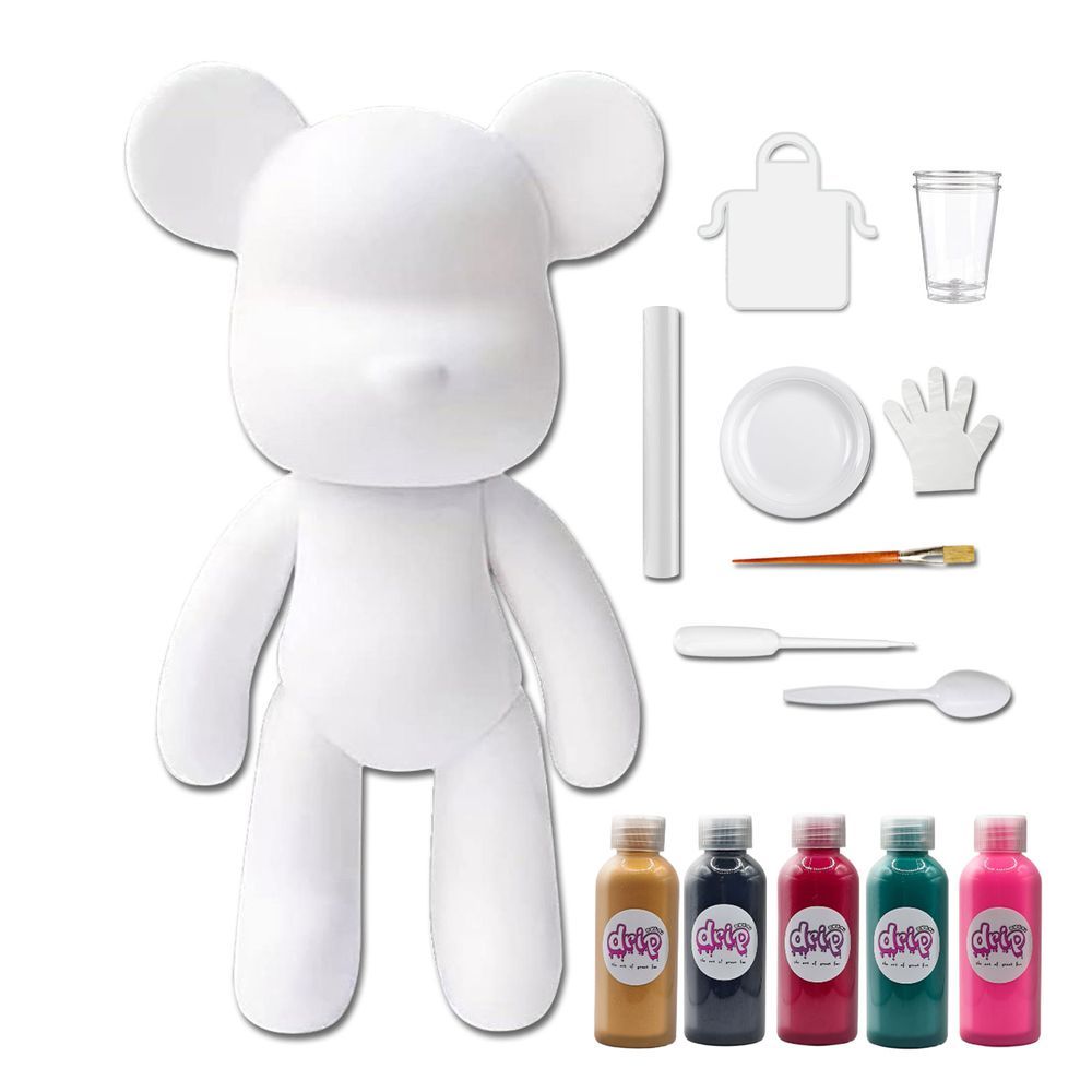 Drip - DIY Acrylic Pouring Paint Money Saving Bear Set - 33cm - Gold/Black/Rose-Red/Blue-Green/Fluorescent-Pink