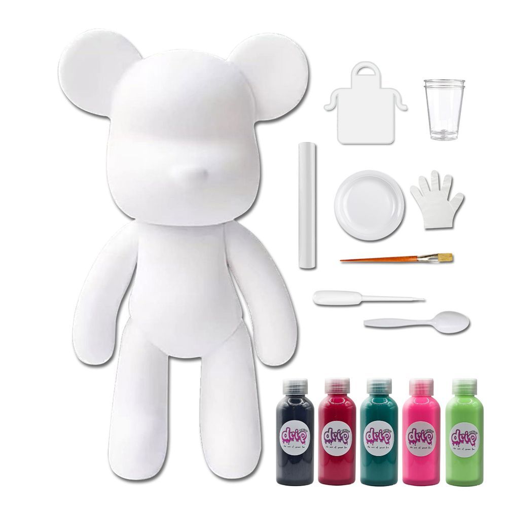 Drip - DIY Acrylic Pouring Paint Money Saving Bear Set - 33cm - Black/Rose-Red/Blue-Green/Fluorescent-Pink/Mint-Green