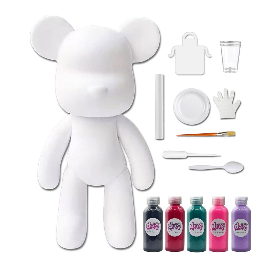 Drip - DIY Acrylic Pouring Paint Money Saving Bear Set - 33cm - Black/Rose-Red/Blue-Green/Fluorescent-Pink/Light-Purple