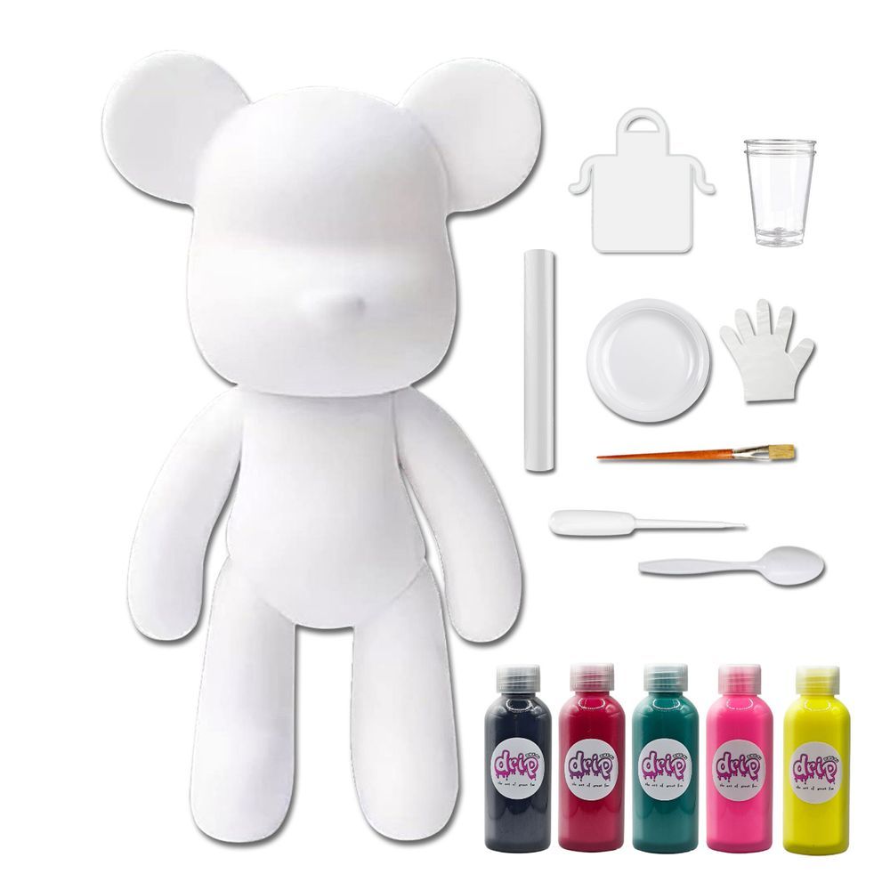 Drip - DIY Acrylic Pouring Paint Money Saving Bear Set - 33cm - Black/Rose-Red/Blue-Green/Fluorescent-Pink/Lemon-Yellow