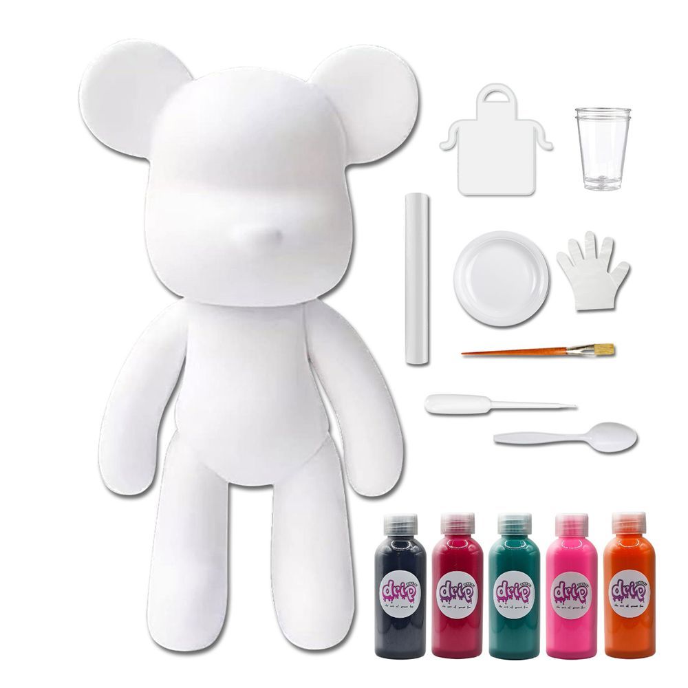 Drip - DIY Acrylic Pouring Paint Money Saving Bear Set - 33cm - Black/Rose-Red/Blue-Green/Fluorescent-Pink/Orange