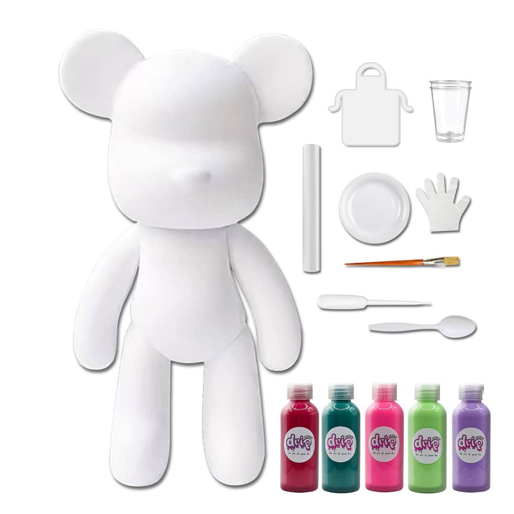 Drip - DIY Acrylic Pouring Paint Money Saving Bear Set - 33cm - Rose-Red/Blue-Green/Fluorescent-Pink/Mint-Green/Light-Purple