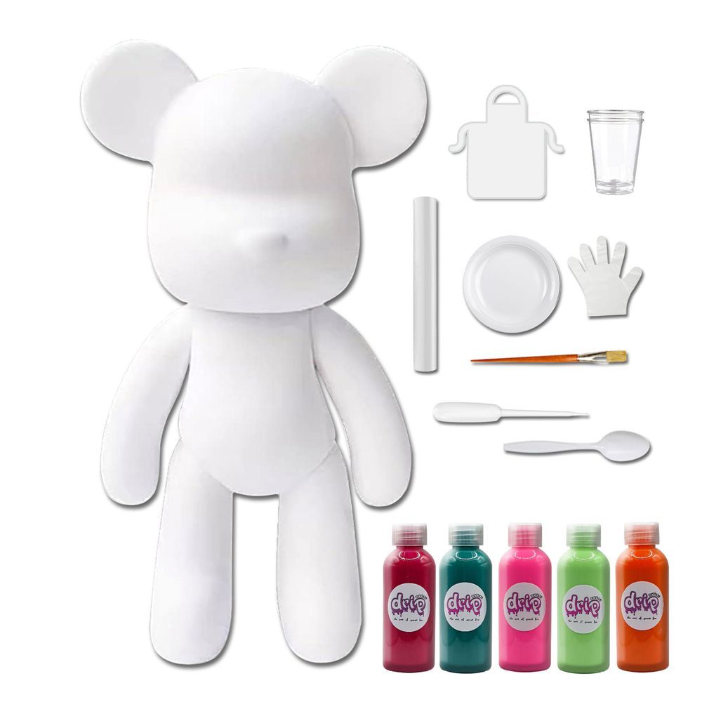 Drip - DIY Acrylic Pouring Paint Money Saving Bear Set - 33cm - Rose-Red/Blue-Green/Fluorescent-Pink/Mint-Green/Orange