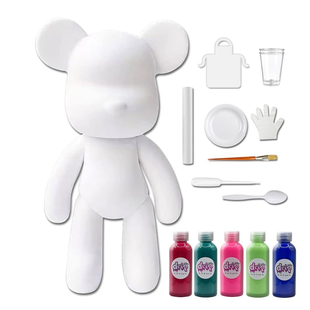 Drip - DIY Acrylic Pouring Paint Money Saving Bear Set - 33cm - Rose-Red/Blue-Green/Fluorescent-Pink/Mint-Green/Dark-Blue