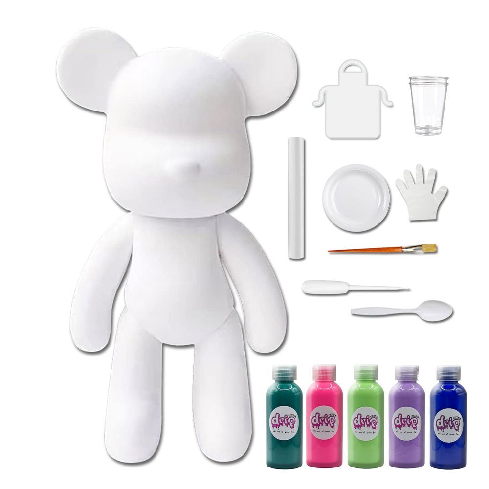 Drip - DIY Acrylic Pouring Paint Money Saving Bear Set - 33cm - Blue-Green/Fluorescent-Pink/Mint-Green/Light-Purple/Dark-Blue