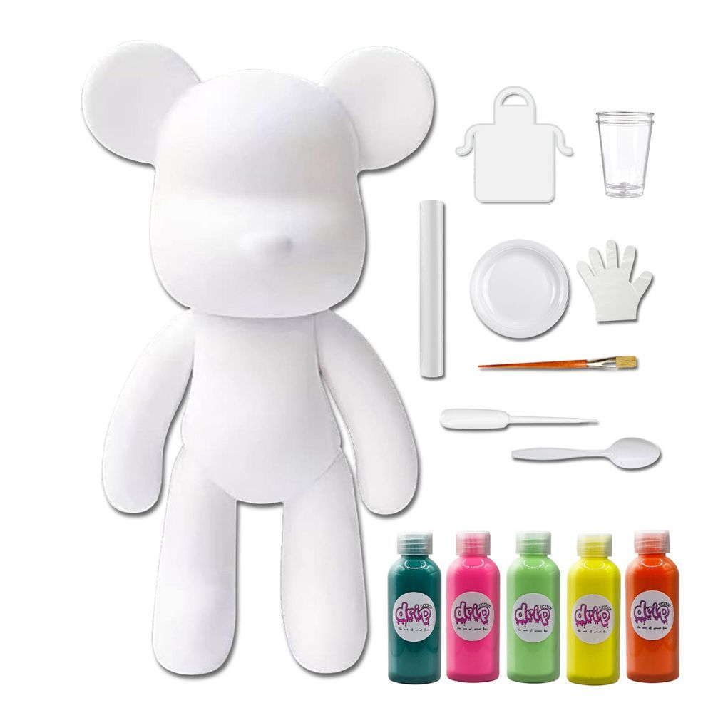 Drip - DIY Acrylic Pouring Paint Money Saving Bear Set - 33cm - Blue-Green/Fluorescent-Pink/Mint-Green/Lemon-Yellow/Orange