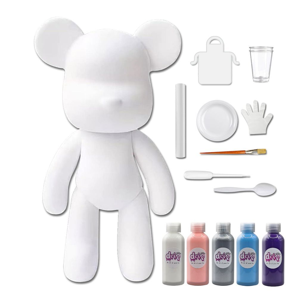 Drip - DIY Acrylic Pouring Paint Money Saving Bear Set - 33cm - White/Light-Pink/Silver/Light-Blue/Dark-Purple