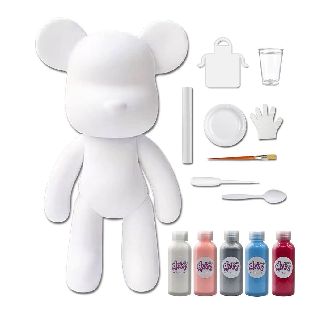 Drip - DIY Acrylic Pouring Paint Money Saving Bear Set - 33cm - White/Light-Pink/Silver/Light-Blue/Rose-Red