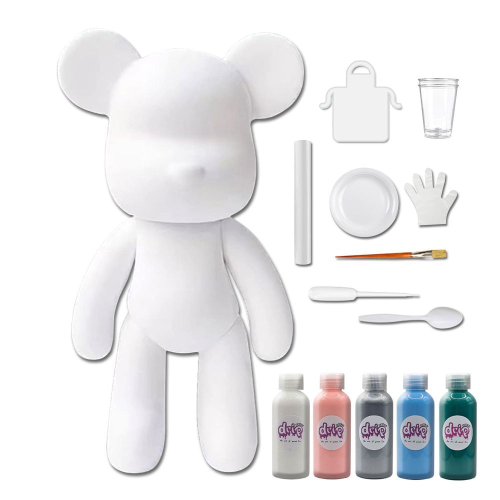 Drip - DIY Acrylic Pouring Paint Money Saving Bear Set - 33cm - White/Light-Pink/Silver/Light-Blue/Blue-Green