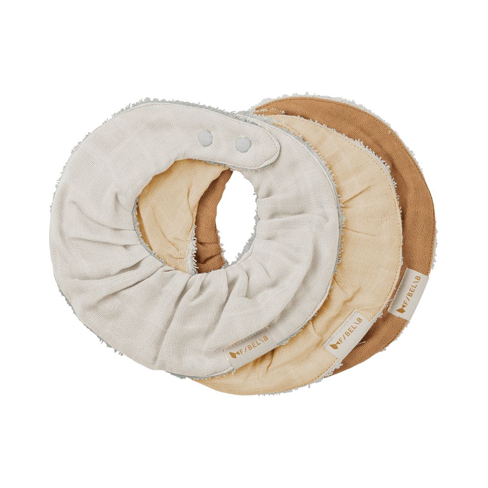 Fabelab - Organic Ruffle Bib - Pack of 3 - Wheat Mix